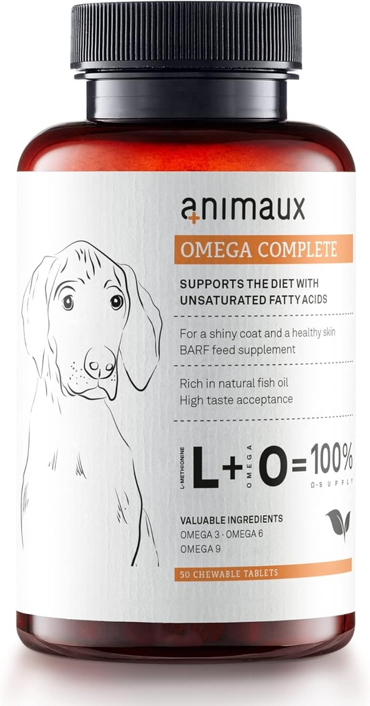 animaux - Omega Complete for Dogs Fish Oil Tablets, Omega 3,6 & 9 Kwasy tłuszczowe do wspierania witalności, kości, Barf Supplement, Salmon Oil for Skin & Coat, 50 tabletek do żucia, 100 Days Supply