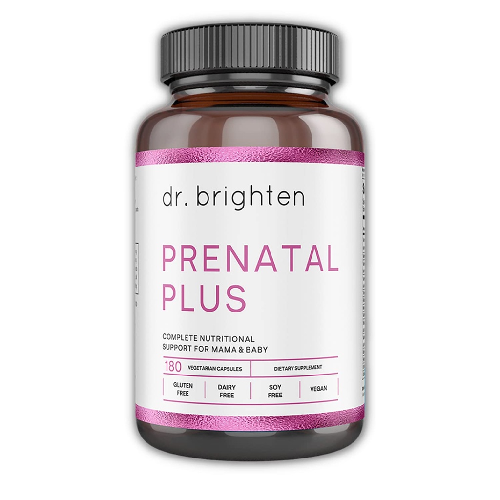 Dr Brighten Prenatal Plus - Formulacja Kobiet, Aktywne Witaminy B, Minerały, Przeciwutleniacze dla ciężarnych lub karmiących matek, Non-GMO Vegan, No gluten, No Soy - 180 Kapsułki