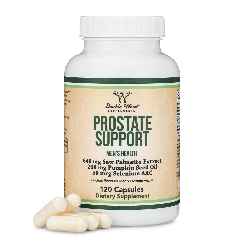 Prostate Supplement Support for Men 's Health (120 Kapsułek) One Serving per Day for 30 Days Wspiera funkcję Prostate i kontrolę moczu (Saw Palmetto, Olej z nasion dyni, Selenium) przez podwójne drewno