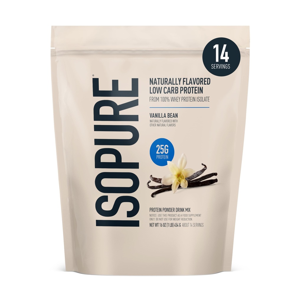 Izopura Niski węglowodór 100% Czysty ser Izolacja w proszku, Laktoza wolna, Gluten wolny, Witaminy, Wanilia Fasola, 25 g Białko na Podawanie, 1 Lb, 14 Podawanie (Packaging May Vary)