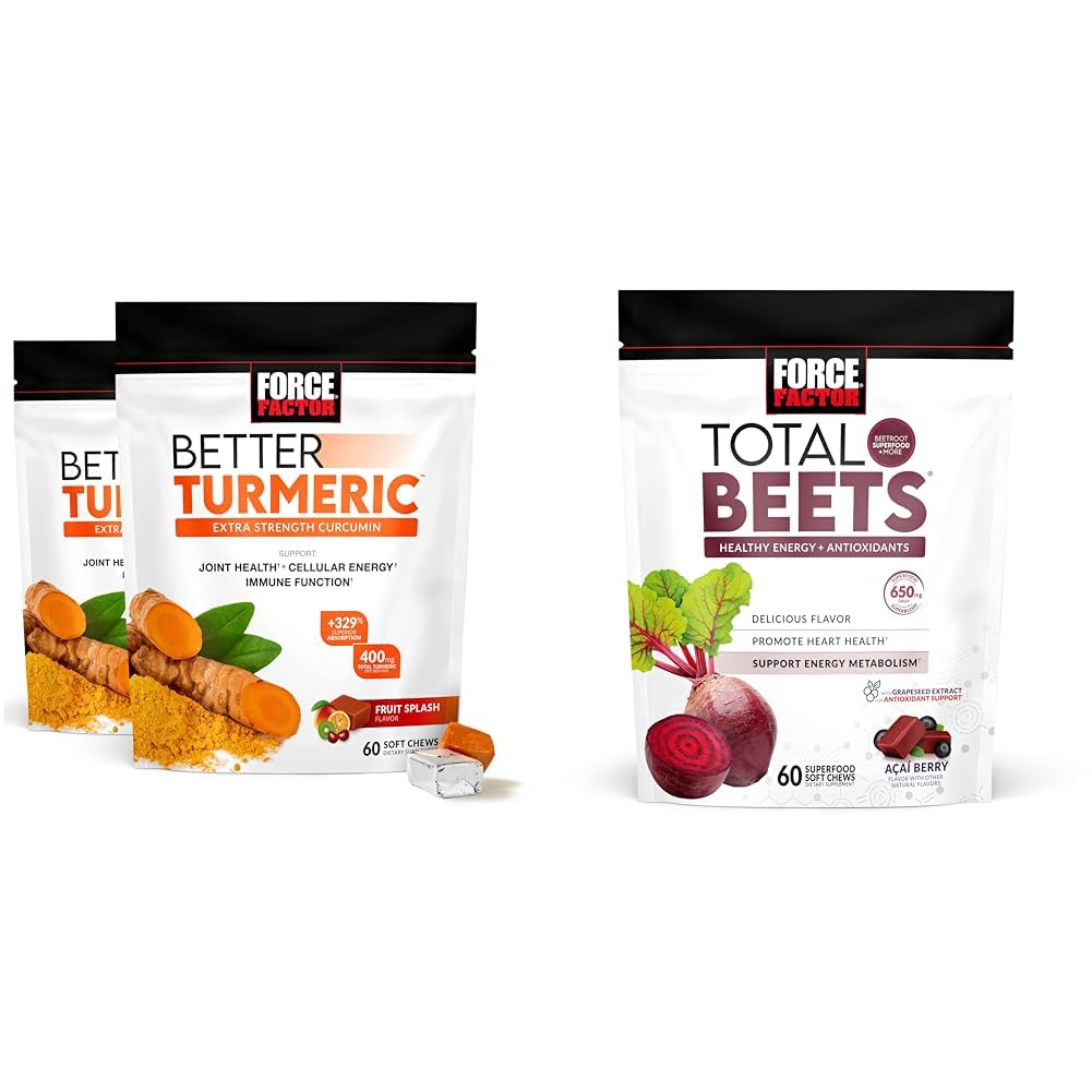 Silny współczynnik lepsze Turmeric 120 Soft Chews & Total Beets 60 Soft Chews Bundle for Joint and Heart Health