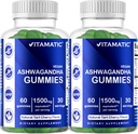 Vitamatic 2 Pack Aszwagandha Gummies 1500 mg ekwiwalent per serving (z 30: 1 Wyciąg 50 mg) - 60 Wegańskich Gummies - 3% Withanolides