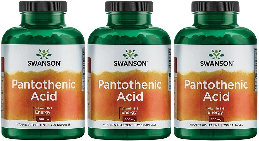 Swanson Pantothenic Acid (Witamina B- 5) Energy Metabolizm Nerve Function Support 500 mg 250 Kapsułek (3 opakowania)