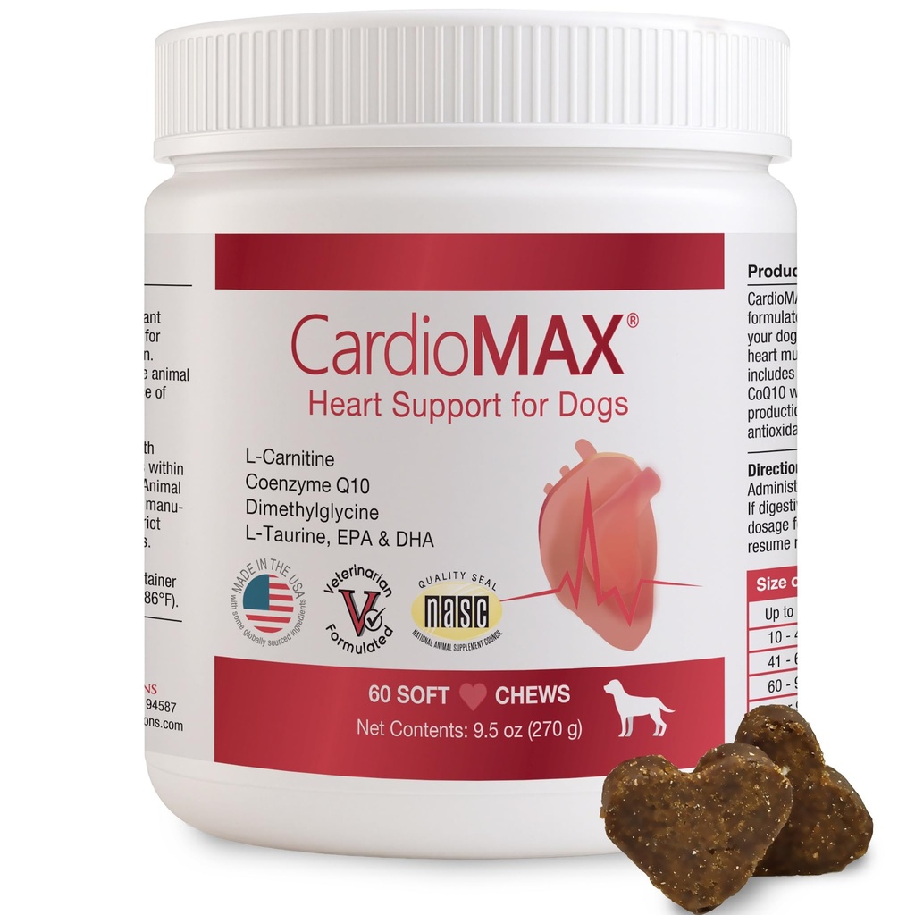 Supplement Heart Supplement for Dogs- Vet- Budged, Antioksydant- Rich- L- Tauryna, L- Karnityna, EPA, DHA, CoQ10- Aids Circulative Strength, Cardiovical Support, Heart Muscle Function- USA Made- 60 Soft Chews