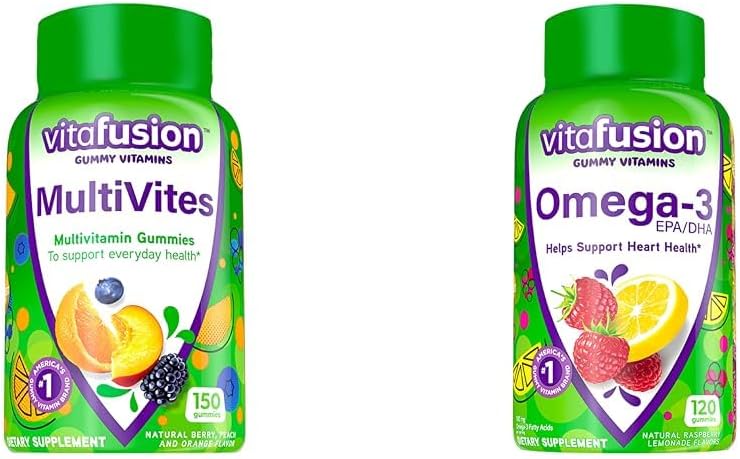 Witafuzja MultiVites Gummy Multivitamin dla dorosłych z 12 Witamin i minerałów, Berry, Peach & Omega-3 Gummy Vitamin, Berry Lemonade Flavored, Heart Health Vitamin (1)