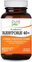PURE ESENCE LABS PureBiotics Restore 40 + Suplement Probiotyczny - Wspiera immunologiczne i trawienne zdrowie - Dairy & Gluten Free - 15 Szczepów (35 Miliard CTU) Dorośli Naturalne Probiotyki (60 Czapki)