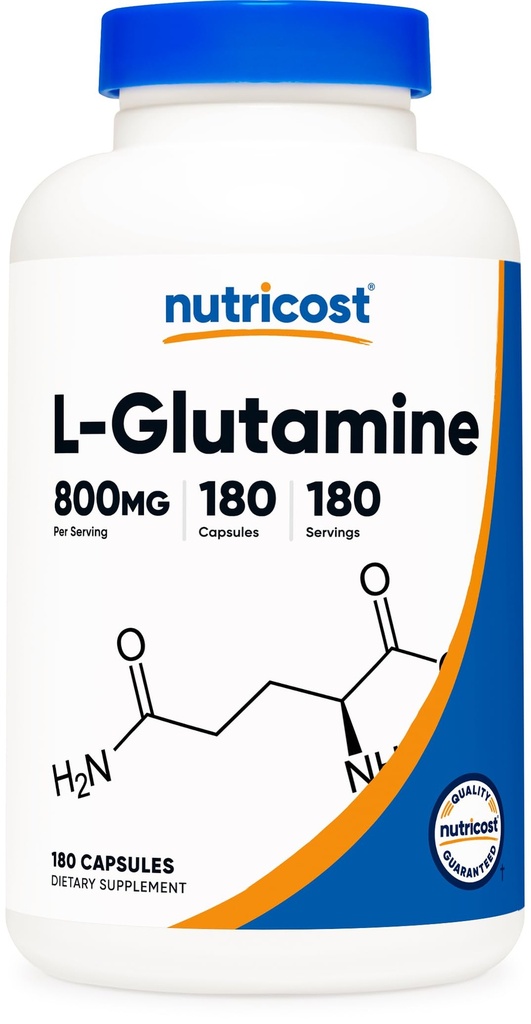 Nutricost L- Glutamine 800mg, 180 kapsułek - bez glutenu, Non-GMO