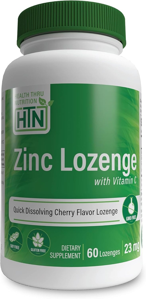 Zdrowie Thru Nutrition Zinc Lozenge z witaminą C 124; Cynk 23mg Vitamin- C 30mg Bilans 124; Natural Chery Flavor 124; Wspomaga zdrowe funkcje immunologiczne 124; Strona trzecia Tested 124; Non-GMO, Gluten & Soy Free (Opakowanie 60)