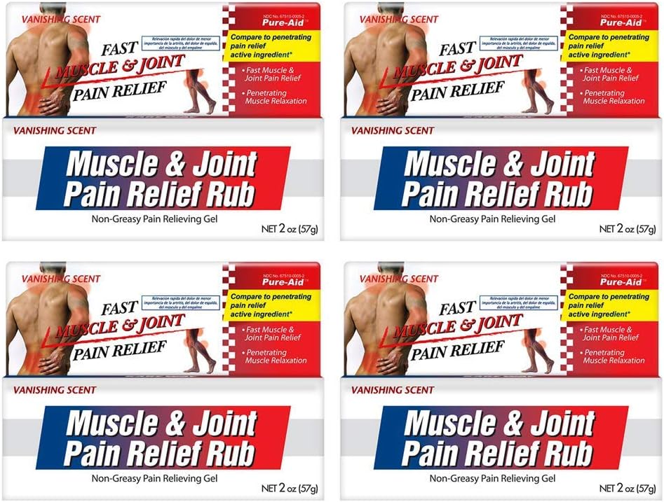 Mięśnie i Joint Relief Pain Rub, Szybka Relief od Drobnego zapalenia stawów, Backache, Mięśnie & Joint Pain Non-Greasy Cream, 2oz (4pk)