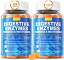 Enzymy trawienne z gumami probiotycznymi, Multivitamin, Wapń, Magnez - Wszystkie 24 Esencjalne Chewable multi Enzymy - Papaya, Lipase, Amylase, Bromelain - Breaking Down węglowodany, Białka, Tłuszcz, 2Packs