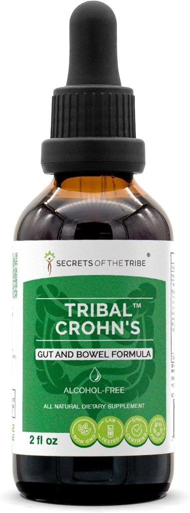 Tribal Crohn 's Herbal Extract Alcohol- Free, nalewka, Glicerite Slippery Elm, Pietruszka, Marshmallow, Turmeric, Frankincense, Zielona herbata. Gut and Boel Formula 2 oz