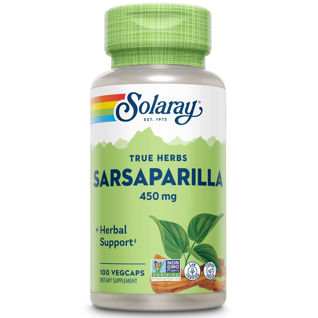 SOLARAY Sarsaparilla Root 450 mg - Tradycyjne wsparcie ziołowe - Non-GMO, Wegan, Laboratorium zweryfikowane - 60- Day Money- Back Guarantee - 100 Służenia, 100 VegCaps