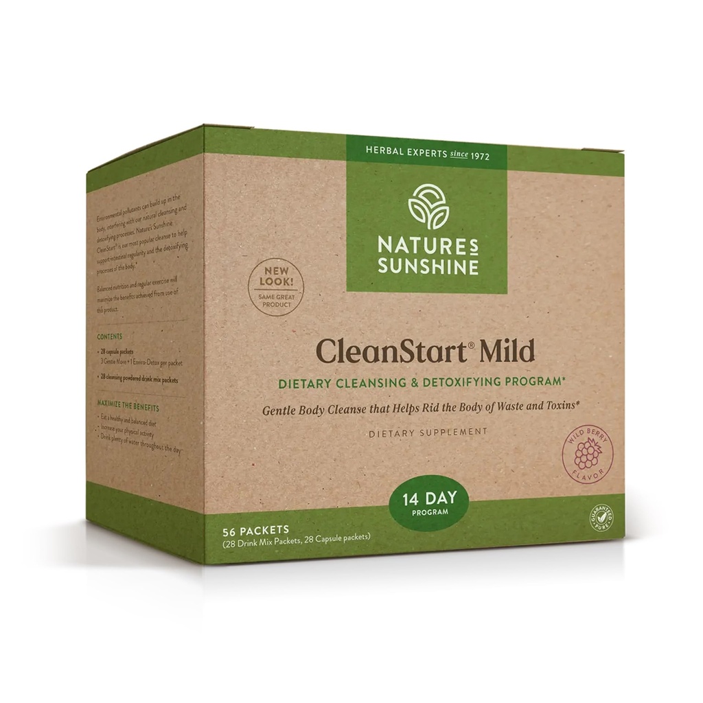 Nature 's Sunshine CleanStart łagodny, 56 Pakiety do 124; Potężny detox ziołowy, który wspiera naturalne, Codziennie czyszczenie odpadów z ciała