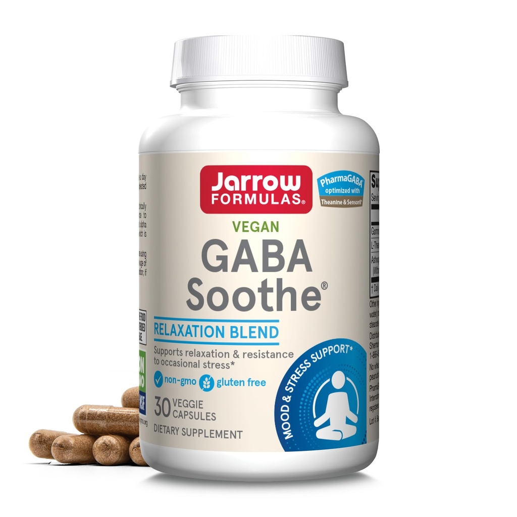 Jarrow EFLAS ® GABA SOOTHA ®, 3 Składnikowy suplement diety do relaksacji i stresu sporadycznego, 30 Kapsułki wegetariańskie, 30 Day Supply