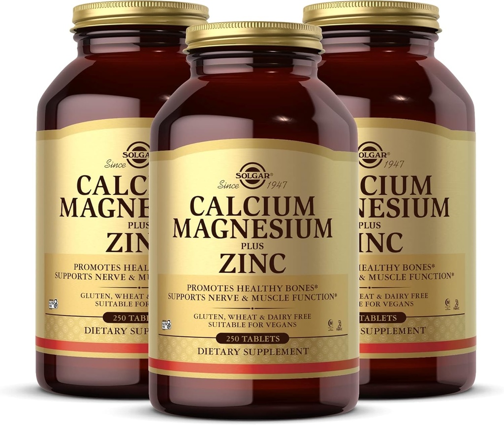 Solgar Wapnia Magnezu Plus Cynk - 250 tabletek, Opakowanie 3 - Promuje zdrowe kości, Wspiera Nerve & Muscle Function - Non- GMO, Wegan, Gluten Free - 250 Sługi ogółem
