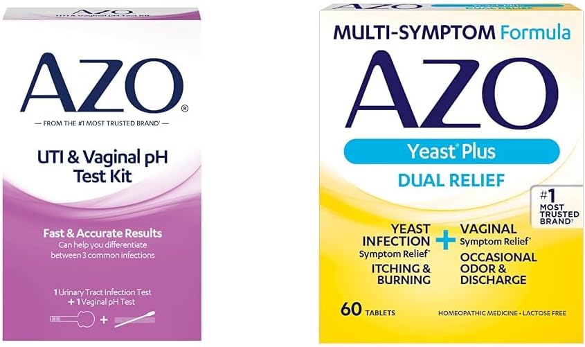 AZO Badanie Tract Infection Strip + Zestaw do badania pH pochwy + Zakażenie drożdży i objawy pochwy Tabletki ulgowe, 60