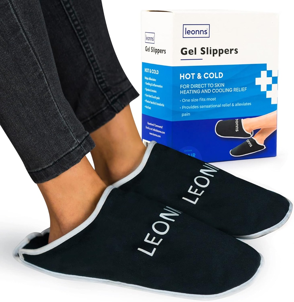 Gel Ice Pack Slippers - Zapewnia ciepłą i zimną terapię bólu stóp, neuropatia ból ulgi dla stóp, dezodoranty, opuchlizna stóp, Plantar Fascilitis i Heel Spurs- jeden rozmiar pasuje najbardziej (czarny)