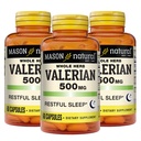 MASON NATURAL Valerian Root 500 mg, 6 miesięcy dostaw, Natural Seep Aid, Promotes Healthy & Restful Sleep, Suplement ziołowy, 3 Pack