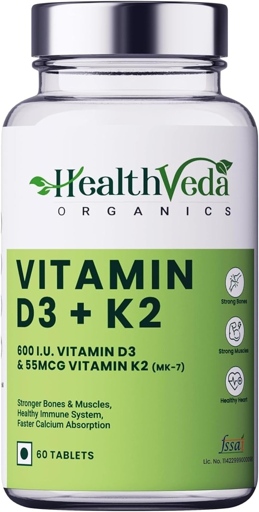 Organiczna witamina D3 (600 j. m.) + witamina K2 jako suplement MK7 (55mcg) do 124; 60 tabletek Veg do 124; wspomaga zdrowe kości, zwiększa system immunologiczny i wspólne zdrowie 124; dla mężczyzn i kobiet