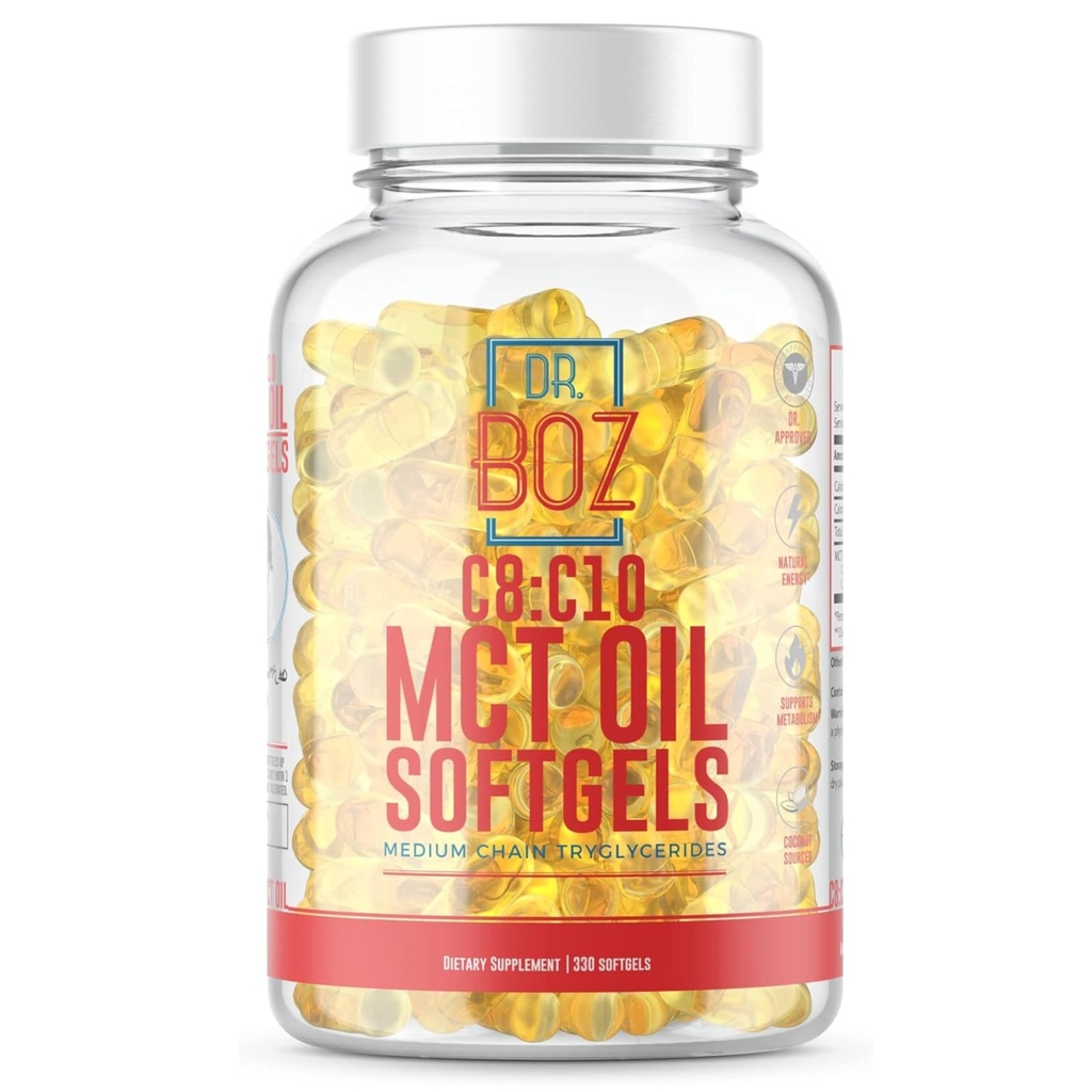 Dr. Boz - C8: C10 MCT Oil Supplement (330 Softgels) - Doctor Approved - Natural Energy, Zarządzanie wagą, & Mental Focus - Zwiększa Ketones - Made from Pure Coconut Oil - Made in The USA - Self Care