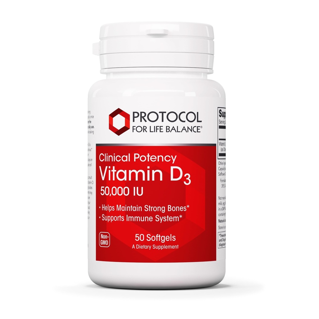PROTOKÓŁ NA RZECZ BILANSU ŻYCIA Witamina D3 50000 j.m. - Immune Support Health Bones and Teeth - 50 Softgels