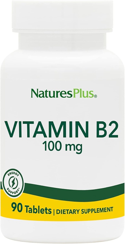 Natury Plus Witamina B2 (Riboflavin) - 100 mg, 90 Tabletki wegetariańskie - Naturalna energia & Metabolizm Booster, Promotuje ogólne zdrowie - Bezglutenowe - 90 Słupki