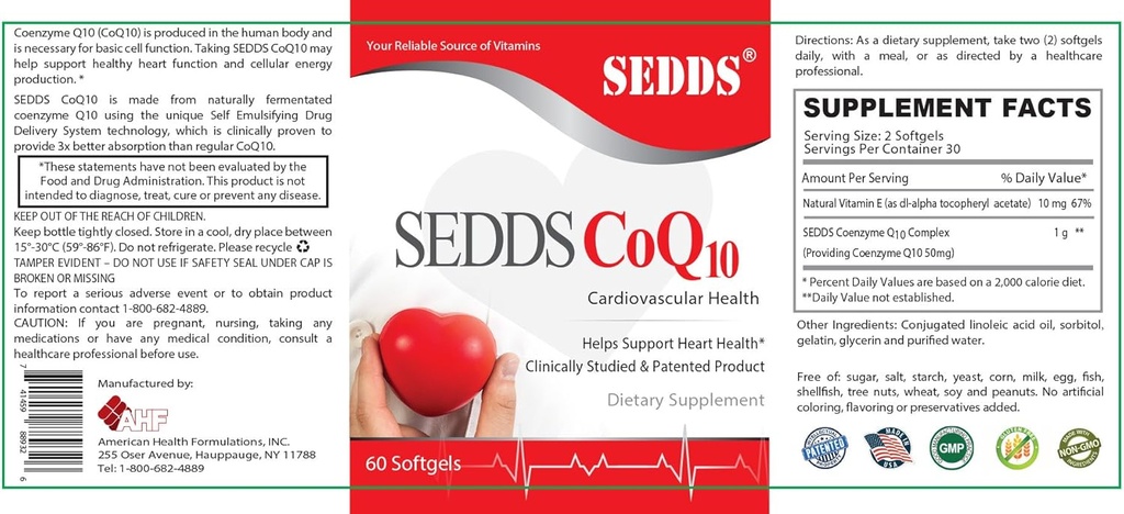 SEDDS ® CoQ10 Ubichinol Kardioviral Health Supplement, Daily Vitamina for Heart Health and Energy (60 Count), High Absorption Liquid Water - Solvable Softgel for High Blood Pressure and Cholesterol