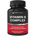 Witamina B Kompleks witaminy B12, B1, B2, B3, B5, B6, B7, B9, Kwas foliowy - Super B Kompleks witamin dla kobiet, mężczyzn, dorosłych - 90 Kapsułki wegetariańskie