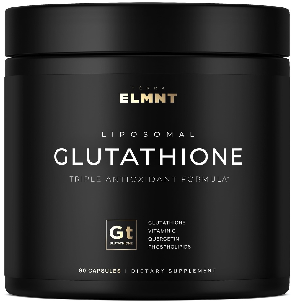 ELMNT 2150mg Super Liposomal Glutathione Suplement w. Witamina C, Quercetin & Pure L Glutathione 2000mg Triple Action Formula Glutathione Suplement Liposomal w. Fosfolipid Warstwa - 90 Pigułki, Non-GMO