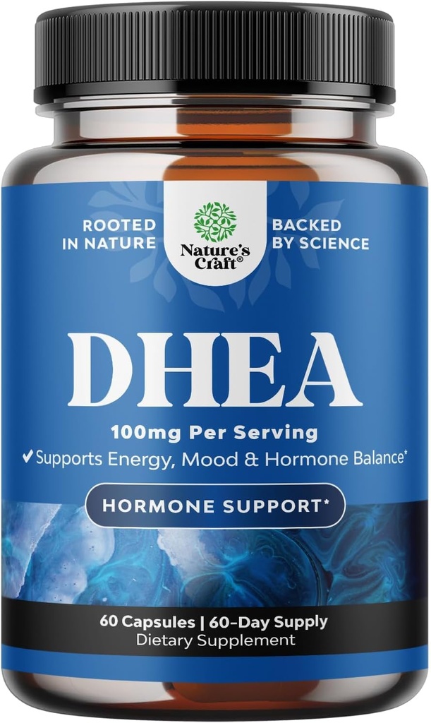 DHEA Supplement for Women & Men - Pure DHEA 100mg for Hormon Balance, Poprawia stabilność nastroju, Funkcję mózgu, System immunologiczny, Energia i płodność - Kapsułki dehydroepiandrosteronu dla dorosłych - 60 Ct