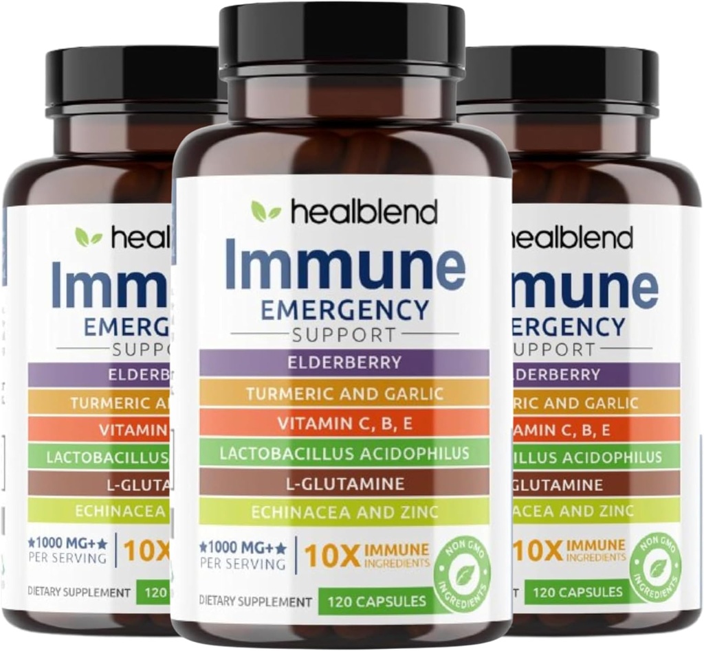 Evinish Supplement Booster 10 in 1 Immune Supplement Booster z Elderberry, Cynk, Echinacea, Turmeric, Lactobacillus Acidophilus, dla dorosłych (3 opakowania)