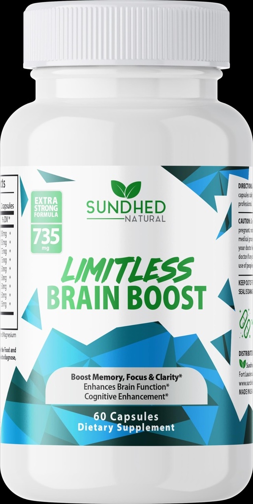 Limitless Brain Boost (60 czapek) - Pamięć, Focus, Mental Clarity - Nootropics Scientific Formula for Enhance Performance, Super Ginkgo Biloba, St John Wort Extract, DMAE