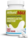 Milkaid Max kapsułki dla Laktoza Nietolerancja Relief z Lactase Enzyme, Suplement diety w celu zapobiegania gazu, Bloating & Biegunka Ze względu na wrażliwość Laktoza 124; 9000 ALU (60 Kapsułki, bez smaku)