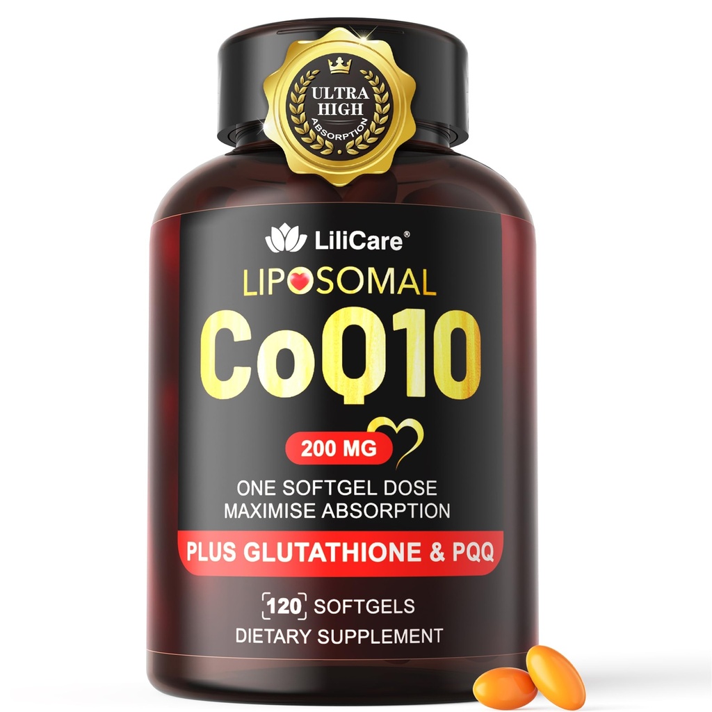 CoQ10- 200mg- Softgels, 120 Servings Liposomal CoQ10 PQQ & Black Pepper Extract for Maximum Absorption - Ultra Ubichinone Koenzym Q10 Suplement Potężny przeciwutleniacz Wspomaga Hear- t & Energy Boost