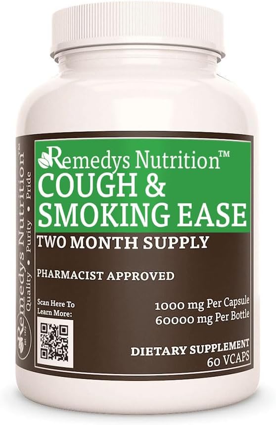 Żywienie Remedy Kaszel i Palenie Ease 124; 1000 mg, 60 Kapsułki Vegan Ziołowy suplement diety 124; Dwa miesiące dostaw