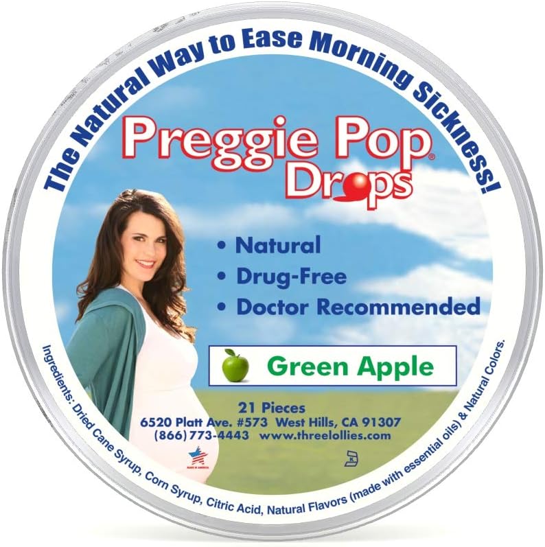 Trzy Lollies Preggie Pop Drops, Natural Green Apple, 21 Count