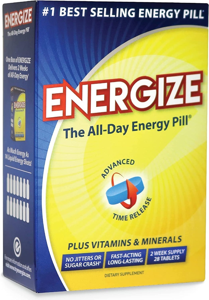 Energize Cafeline Pills - Szybkie działanie Energy Pill - Zdrowe Focus Brain Supplement - Lepsza wydajność, Alertywność, i klarowność - All Day Energy, No Jitters, No Crash - 28 czasu wydane tabletki