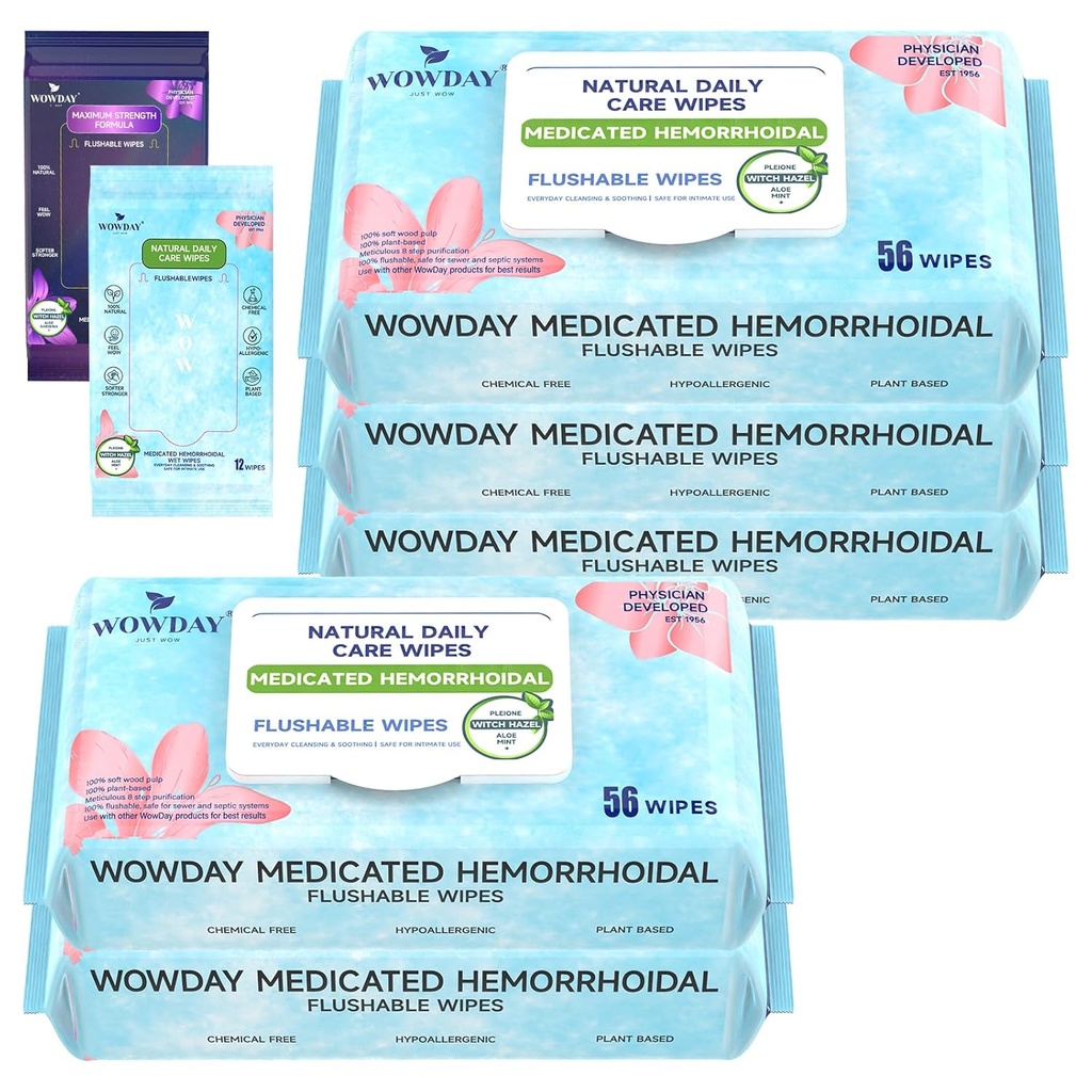 Fluslable Hemorrhoid Wipes Agregat 124; Medinted Witch Hazel Wipes Ph Balanced Agregate 124; 304 Count Fragrance Free Adult Hemorrhoid Treatment Witch Hazels Wipes for Butt Itch Relief Soothing