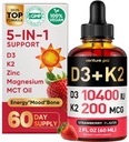 Venture Pal 5- in-1 Witamina D3 10000 j. m. & K2 jako MK- 7 200mcg z Magnezem, MCT Oil, Cynk, Witamina D bez cukru Płyn 124; Maksymalna absorpcja dla kości, nastrojów i zdrowia immunologicznego - 2 FL OZ, 67 dni