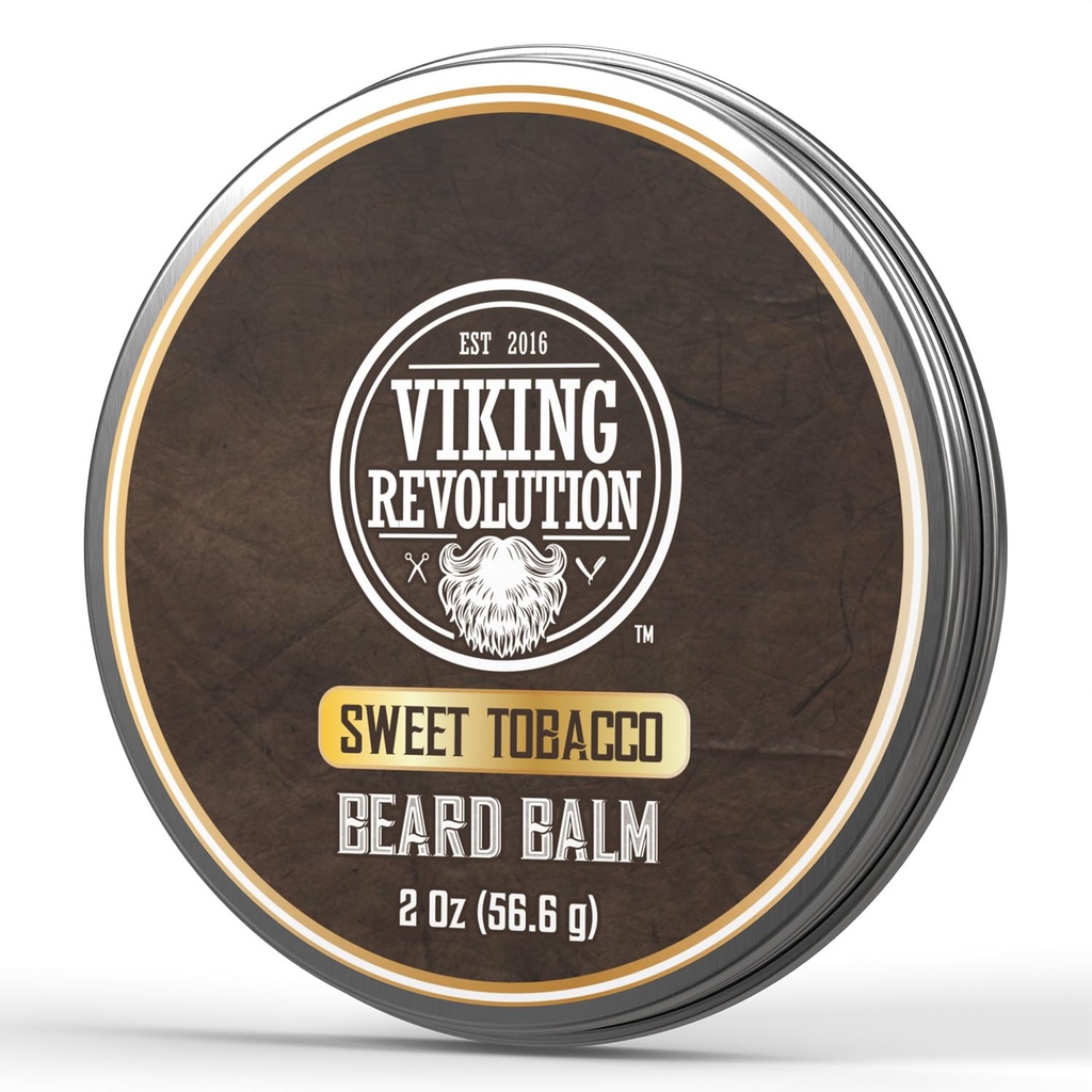 Viking Revolution Sweet Tobacco Beard Balm - Tytoń Masło z broda z Argan Oil & Jojoba Oil - Zmiękcza i nawilża Beards for Men (2oz, 1 Pack)