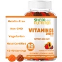 SHIFAA NUTRITION Wegetariańska witamina D3 Gumiaki dla dorosłych i dzieci 124; 45- 90 Służenie, 2000 j. m. / 1000 j. m. 124; Non-GMO, Gluten- Free, Żelatin- Free 124; Wspiera kości, mięśnie i system immunologiczny Halal witaminy