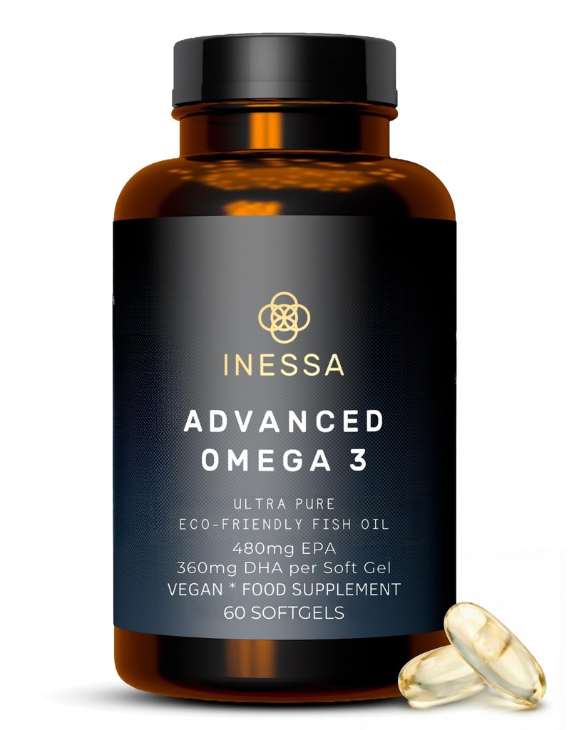 Omega 3 Fish Oil 1200mg (480mg EPA / 360mg DHA na kapsułkę) Wysoka wytrzymałość, Ultra Pure, Eco Friendly 60 kapsułki, 2 miesiące dostaw. GMP & Przyjaciele Certyfikacji Morskiej
