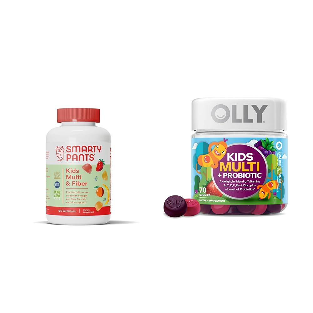 SmartPants Kids Multivitamin Gummies and Fiber Supplement: Omega 3 Fish Oil & OLLY Kids Multivitamin + Probiotic Gummy, Digestive i immunologiczne Wsparcie