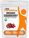 BulkSupplements.com Organic Cranberry Extract Powder - Organic Cranberry Flavoring Powder, Sourced from Vaccinium Macrocarpon Fruit - Vegan & Gluten Free, 500mg per Serving, 250g (8.8 oz) (Opakowanie po 1)