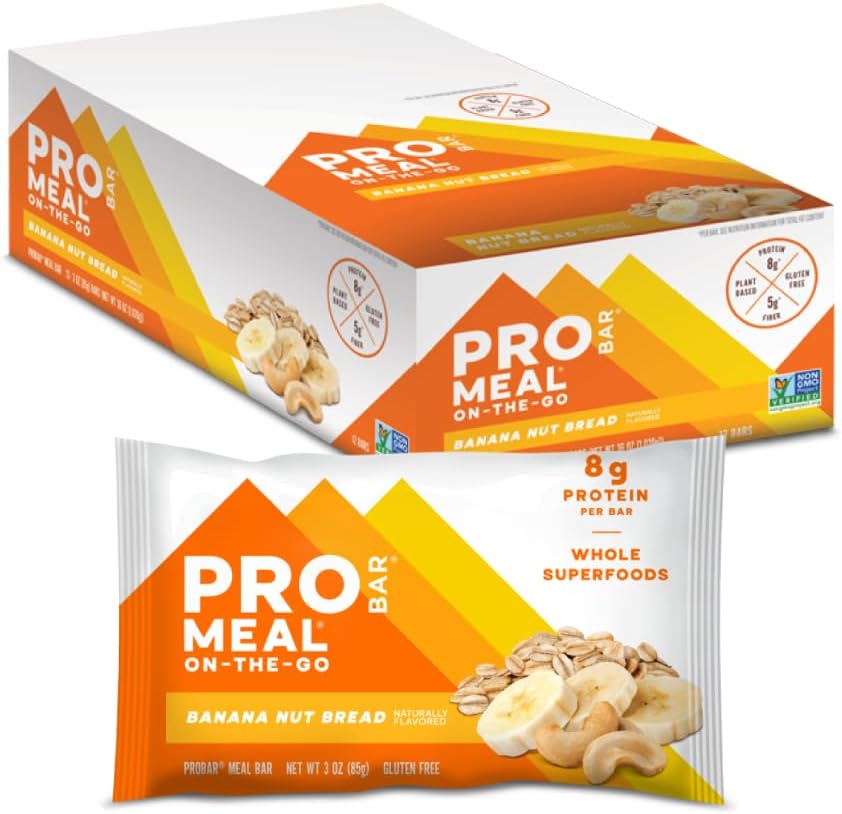 PROBAR - Meal Bar, Banana Nut Chleb, Non-GMO, Gluten- Free, Zdrowe, Plant- based, Składniki żywności, Natural Energy (12 Count)