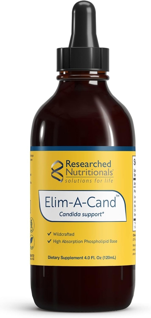 Research Nutritionals Elim- A- Cand - Candida Support - Microbial & Gut Health Supplements with Berberine, Slippery Elm, Cynamon Bark, PAU D 'Arco & Marshmallow Root - Herbal Detox Tincture (4 Fl Oz)