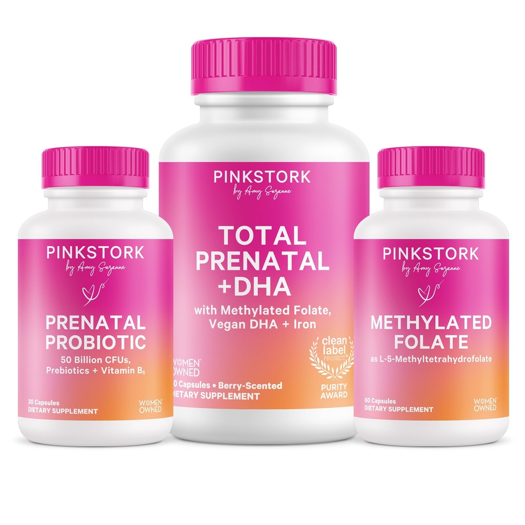 Pink Bocian Total Prenatal, Probiotyczne i Metylowe Folate - ciąża Wellness Bundle