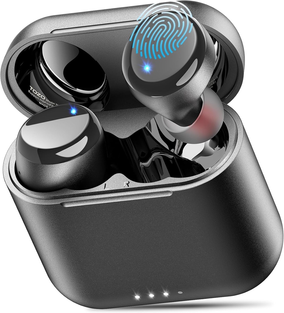 TOZO T6 Wireless Earbuds, Bluetooth 5.3 Ear Buds, Stereo Dźwięk w słuchawkach słuchowych, 50 Hours Playtime, Bezprzewodowe ładowanie Case, APP Dostosowane EQs, IPX8 Wodoszczelne słuchawki