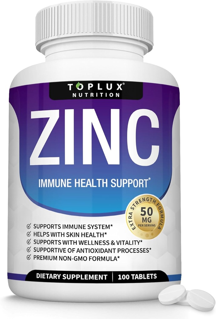 Suplement cynku 50mg do wsparcia immunologicznego - Czysty naturalny tlenek cynku do wzmocnienia systemu immunologicznego, Wsparcie skóry i przeciwutleniacza, Wysokiej mocy Immunitet Booster, dla mężczyzn Kobiety, 100 Tabletki