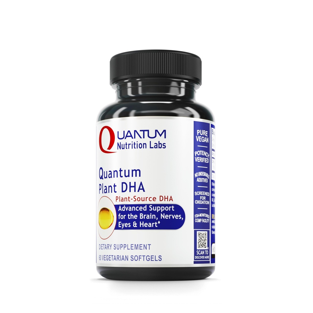 Quantum Nutrition Labs Plant DHA - Non-GMO Vegan DHA z Omega 3 Kwasy tłuszczowe, Algi oparte DHA dla kobiet i mężczyzn, Naturalny suplement DHA Nadaje się dla weganów- 60 Kapsułki wegetariańskie Softgel